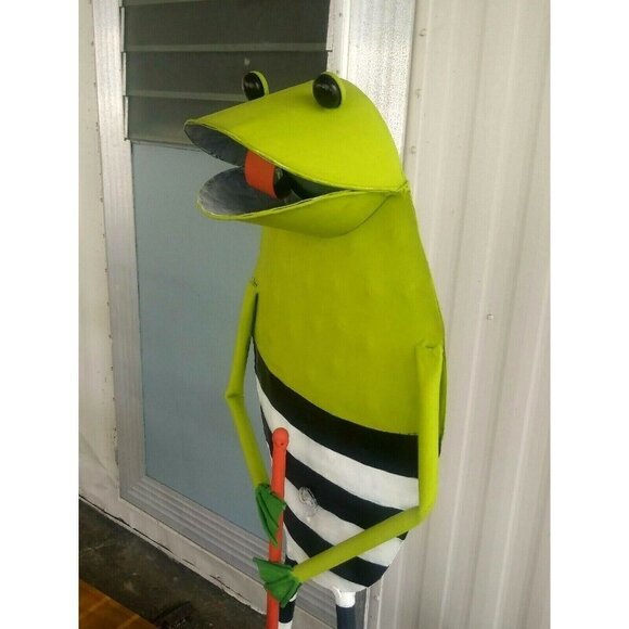 Garden frog sculpture 30" VTG Metal Lawn Yard Figurine hand-painted whimsical - Picture 9 of 12